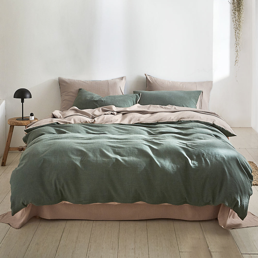 Quilt Cover Set Cotton Duvet Single Green Beige