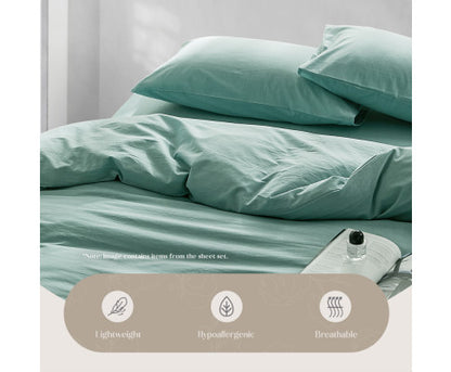 Comfortable Duvet Cover Quilt Set Flat Cover Pillow Case Essential Green Single