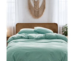 Comfortable Duvet Cover Quilt Set Flat Cover Pillow Case Essential Green Single