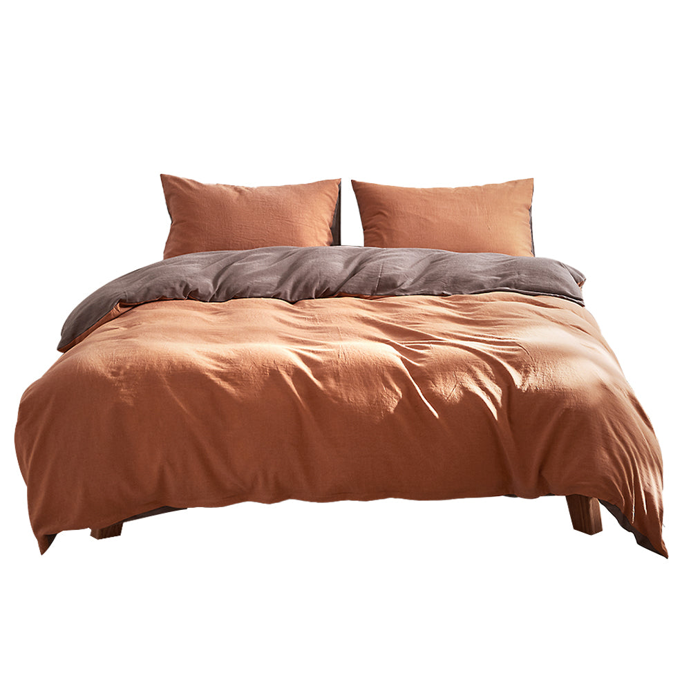 Quilt Cover Set Cotton Duvet Single Orange Brown