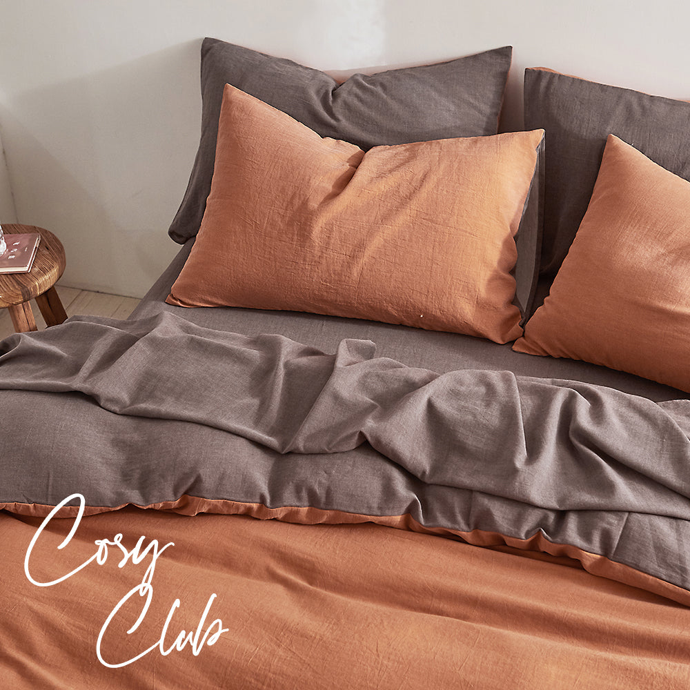 Quilt Cover Set Cotton Duvet Single Orange Brown