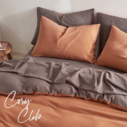 Quilt Cover Set Cotton Duvet Single Orange Brown