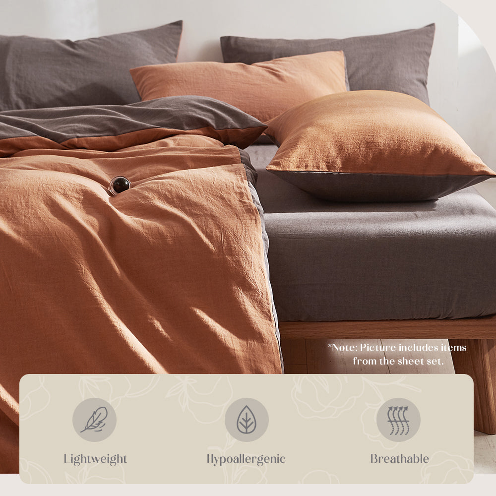 Quilt Cover Set Cotton Duvet Single Orange Brown