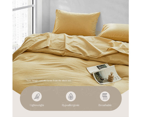 Lightweight Duvet Cover Quilt Set Flat Cover Pillow Case Essential Yellow Single