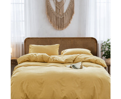 Lightweight Duvet Cover Quilt Set Flat Cover Pillow Case Essential Yellow Single