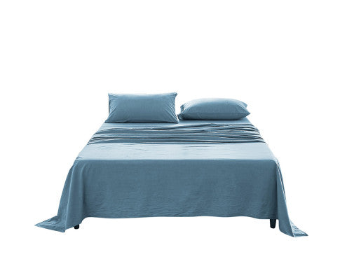 Bed Sheets Set King Flat Cover Pillow Case Blue