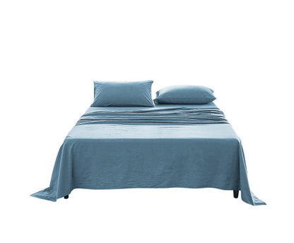 Bed Sheets Set King Flat Cover Pillow Case Blue