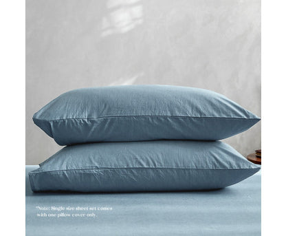 Bed Sheets Set King Flat Cover Pillow Case Blue