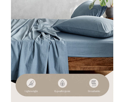 Bed Sheets Set King Flat Cover Pillow Case Blue