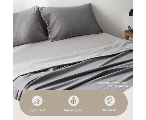 Bed Sheets Set King Cover Pillow Case Green Grey