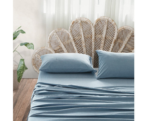 Bed Sheets Set Queen Flat Cover Pillow Case Blue Essential