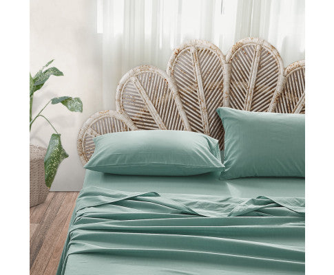 Comfortable Bed Sheets Set Queen Flat Cover Pillow Case Green Essential