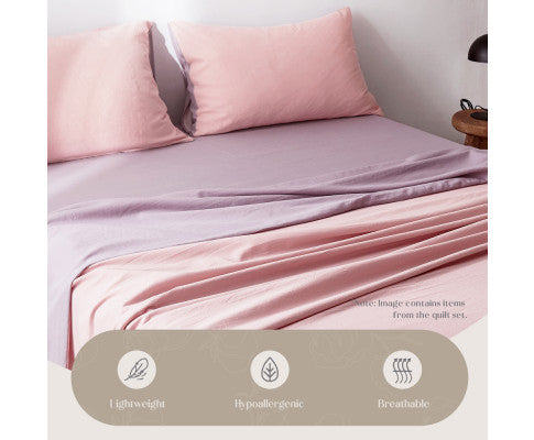  Cotton Bed Sheet set Queen Cover Pillow Case Pink Purple