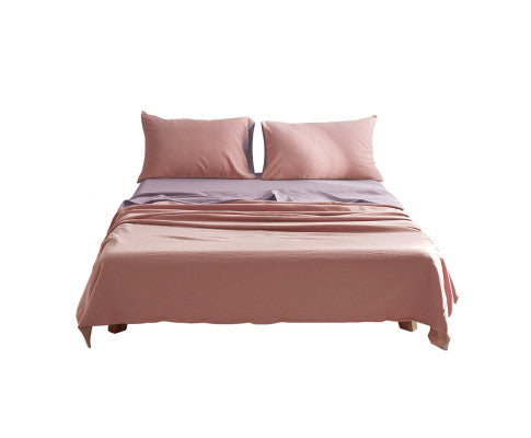 Cotton Bed Sheet set Queen Cover Pillow Case Pink Purple
