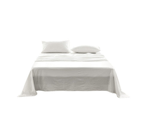 Breathable Bed Sheets Set Queen Flat Cover Pillow Case White Essential