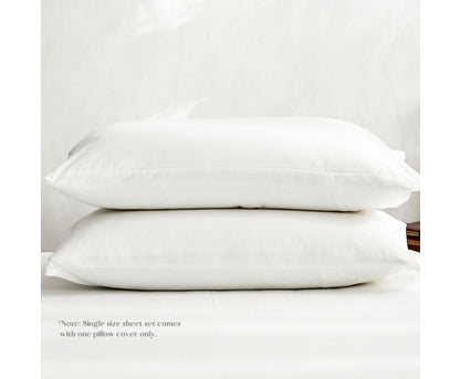 Breathable Bed Sheets Set Queen Flat Cover Pillow Case White Essential