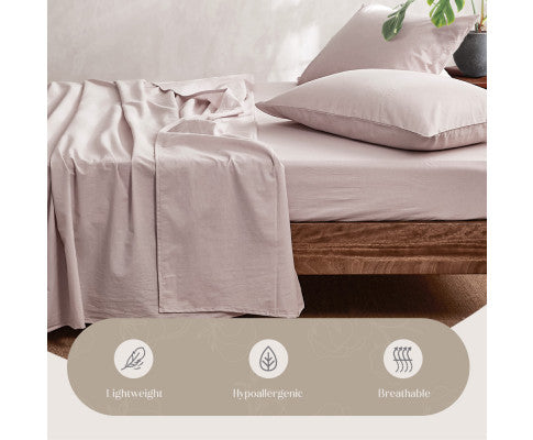 Lightweight Bed Sheets Set Single Flat Cover Pillow Case Purple Essential