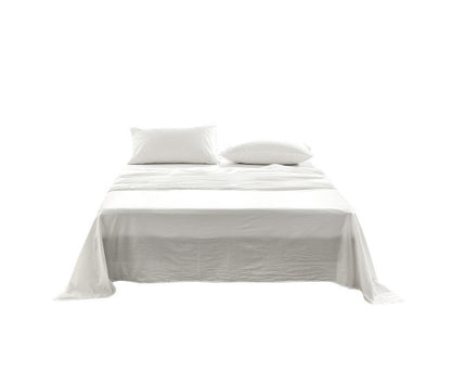 Hypoallergenic fabric Bed Sheets Set Single Flat Cover Pillow Case White Essential