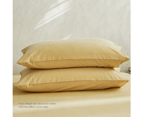 Breathable fabric Bed Sheets Set Single Flat Cover Pillow Case Yellow Essential