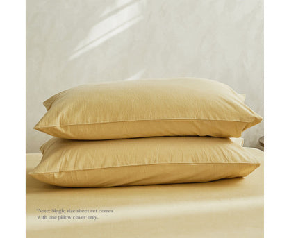 Breathable fabric Bed Sheets Set Single Flat Cover Pillow Case Yellow Essential