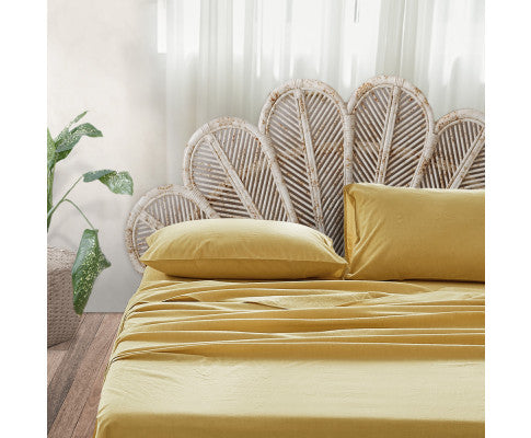  Breathable fabric Bed Sheets Set Single Flat Cover Pillow Case Yellow Essential