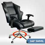 Leather High Back Reclining Executive Office Chair w/ Stool Black