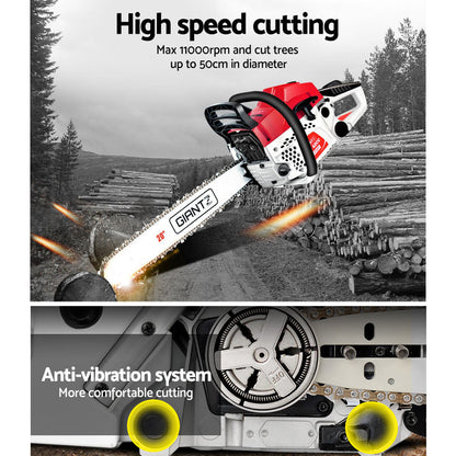 Giantz 62CC Commercial Petrol Chainsaw - Red & White