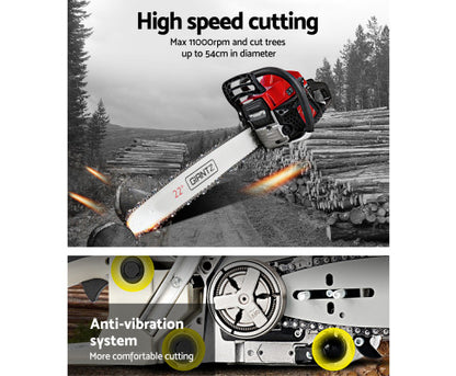 58cc Commercial Petrol Chainsaw 22 Bar E-Start Chains Saw Tree Pruning - Melbourne Home & Living
