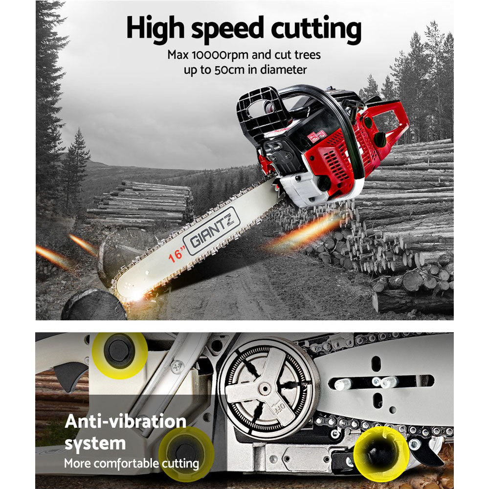45CC Petrol Commercial Chainsaw Chain Saw Bar E-Start Black