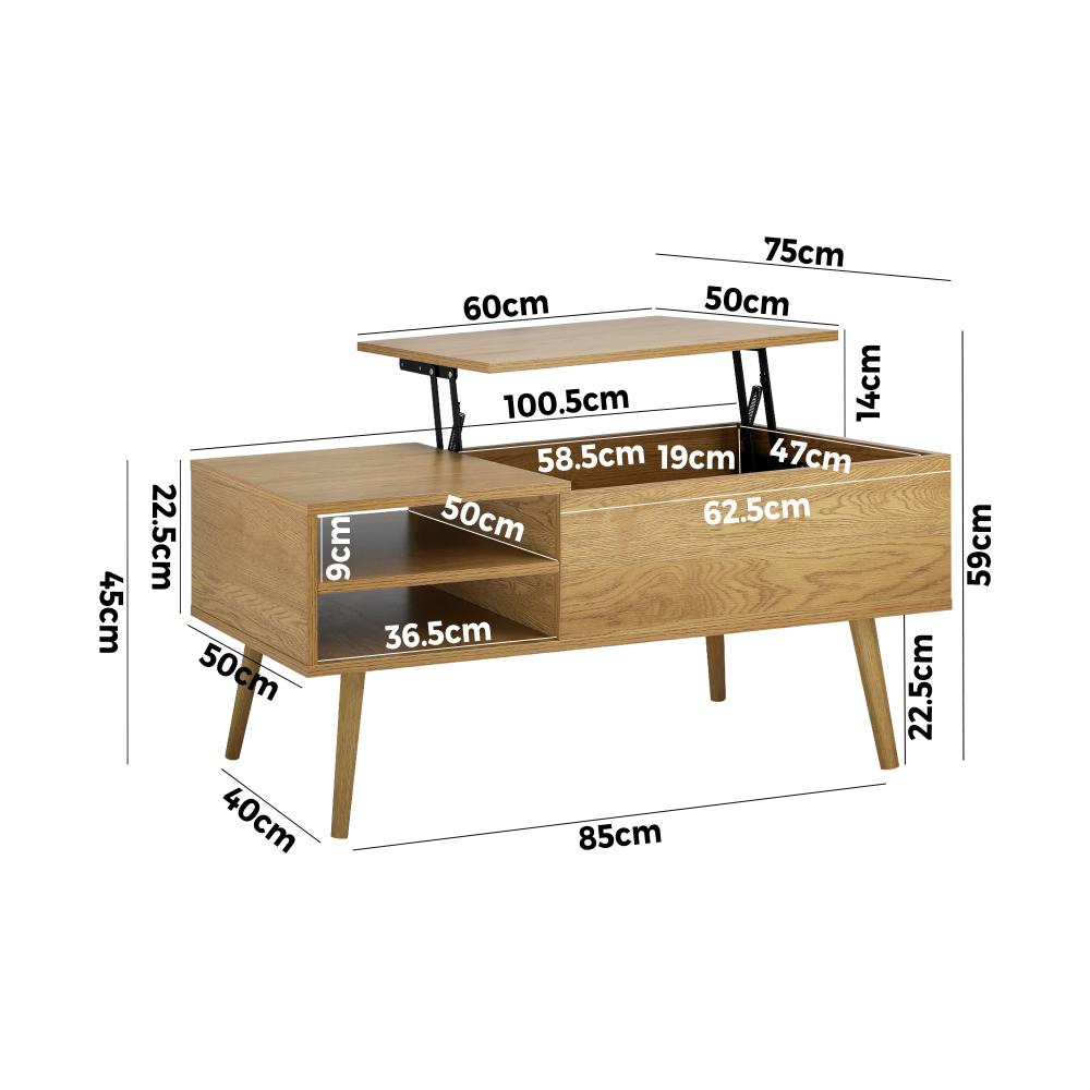 Coffee Table Lift Up Top Modern Tables Hidden Book Storage Shelf Wood