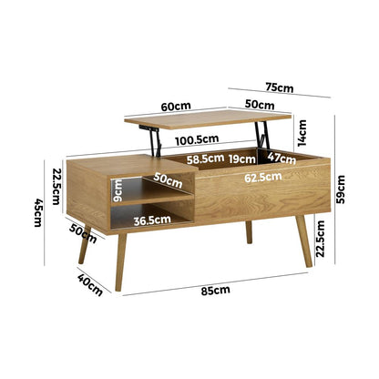 Coffee Table Lift Up Top Modern Tables Hidden Book Storage Shelf Wood