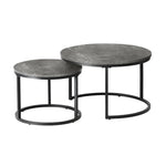 Set of 2 Coffee Table Round Marble Nesting Side End Table Grey & Black