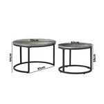 Set of 2 Coffee Table Round Marble Nesting Side End Table Grey & Black