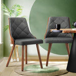 Dining Chairs Wooden Chair Kitchen Cafe Faux Linen fabric Padded Seatx2
