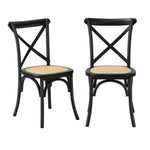 2 Pcs Dining Chair with Crossback Wooden Kitchen Black/Wood