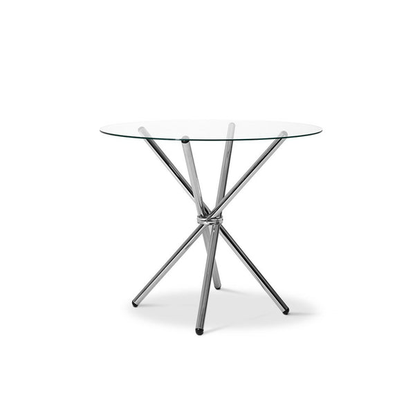  Round Dining Table 4 Seater 90cm Tempered Glass Clear Chrome Steel Legs Cross Cafe Kitchen Tables