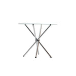 Round Dining Table 4 Seater 90cm Tempered Glass Clear Chrome Steel Legs Cross Cafe Kitchen Tables