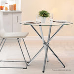 Round Dining Table 4 Seater 90cm Tempered Glass Clear Chrome Steel Legs Cross Cafe Kitchen Tables