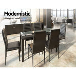 Astra 7-Piece Set Tempered Glass Dining Set Table and 6 Chairs Black