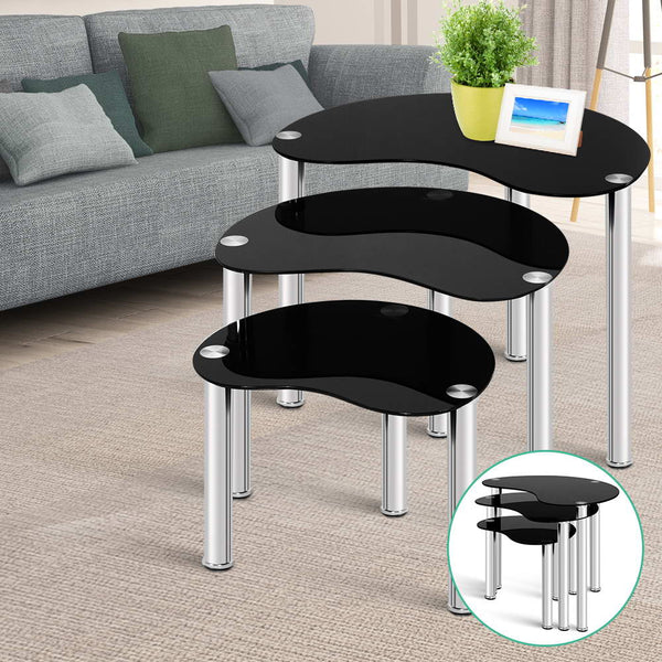  Set Of 3 Glass Coffee Tables - Black