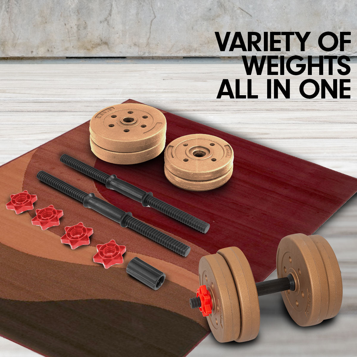 20kg Home Gym Adjustable Dumbbell and Barbell Weights Set - Gold