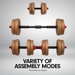 20kg Home Gym Adjustable Dumbbell and Barbell Weights Set - Gold
