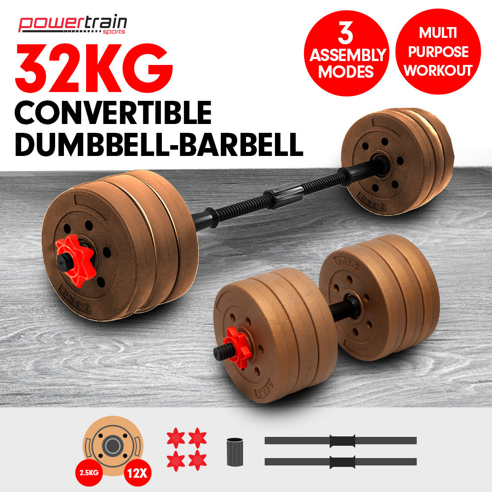 Adjustable 32kg Home Gym Dumbbell Barbell Weights Gold