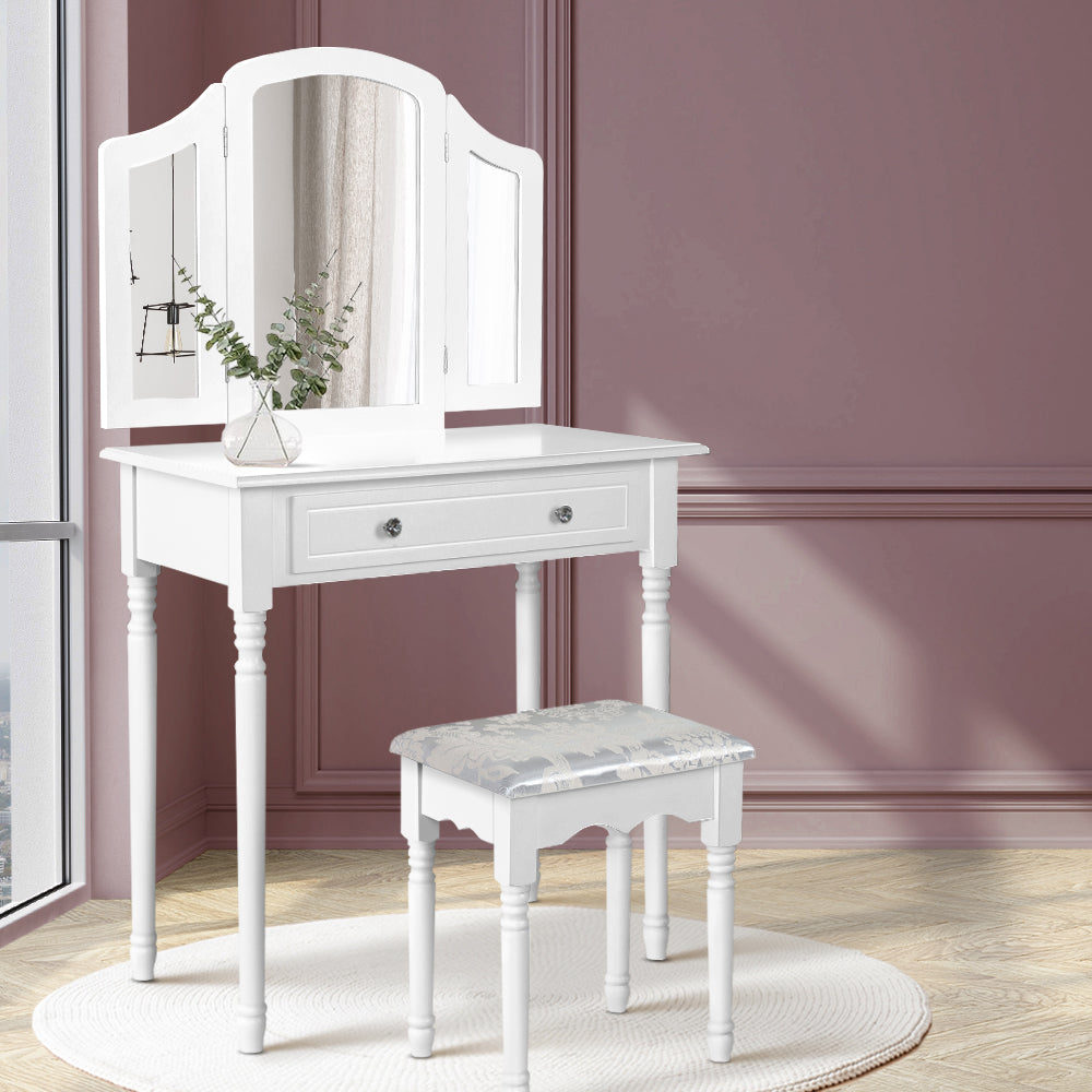 Dressing Table Stool Mirror Drawer Makeup Jewellery Cabinet Organizer