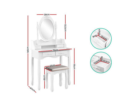 4 Drawer Dressing Table with Mirror - White - Melbourne Home & Living