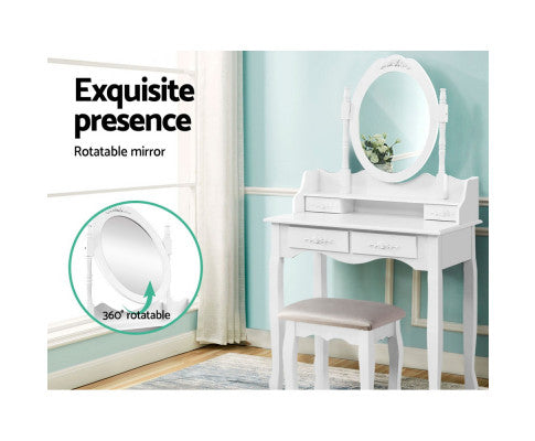 4 Drawer Dressing Table with Mirror - White - Melbourne Home & Living