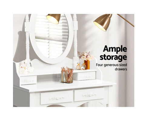 4 Drawer Dressing Table with Mirror - White - Melbourne Home & Living