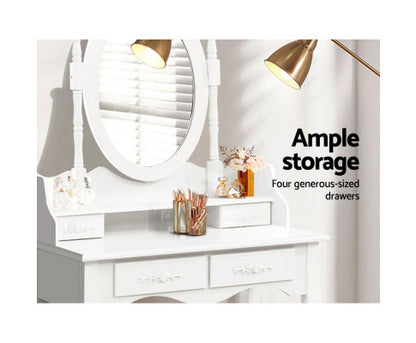4 Drawer Dressing Table with Mirror - White - Melbourne Home & Living