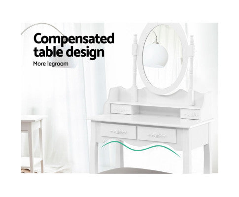 4 Drawer Dressing Table with Mirror - White - Melbourne Home & Living