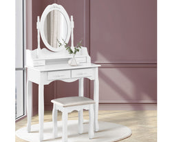 4 Drawer Dressing Table with Mirror - White - Melbourne Home & Living